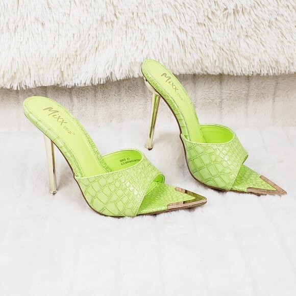 TWFSHOES Shoes - Venus Lime Green Slip On Pointy Toe High Heel Slides